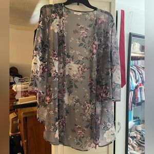 Gray & Purple Floral Sheer Kimono